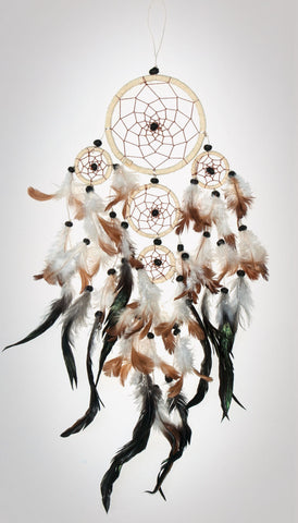 Item #owg012 – 5 Ring 4-1/2" Creme-colored Dream catcher
