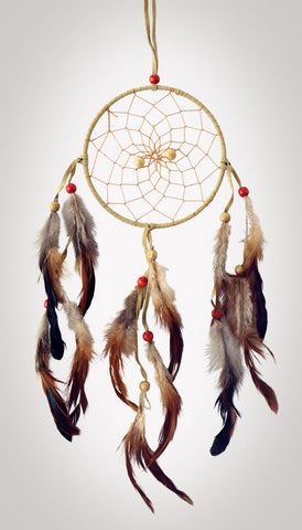 Item #owg002 – 5" Classic Leather, Feather & Bead Dream catcher
