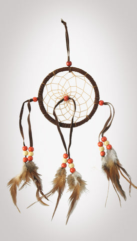 Item #owg005 – 4-3/8" Dream catcher with Beads and Leather
