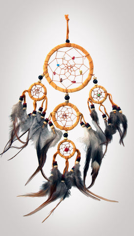 Item #owg010 – 5 Ring 3-1/2" Natural Leather Dream catcher